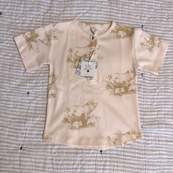 NWT Kate Quinn Boxy Henley Tees Farm Piggies Barn - Picture 4 of 4